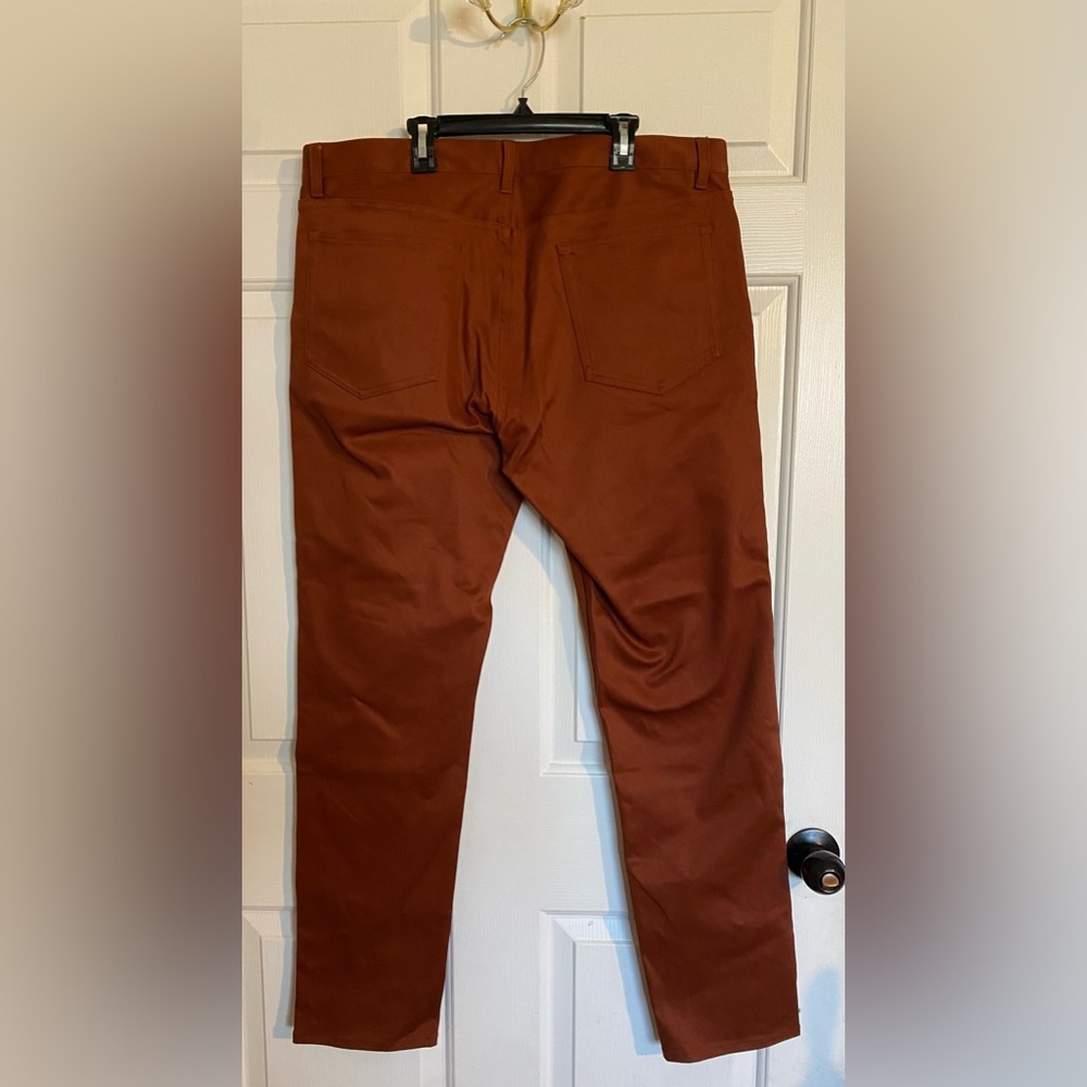 Theory Tech Raffi Compact Straight Slim Fit Ponte Pants in Burnt Orange - Picture 6 of 9